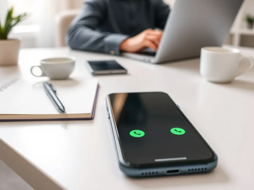 Smartfon z ekranem połączenia na biurku w domowym biurze, symbolizujący kontakt telefoniczny z Zalando Polska.