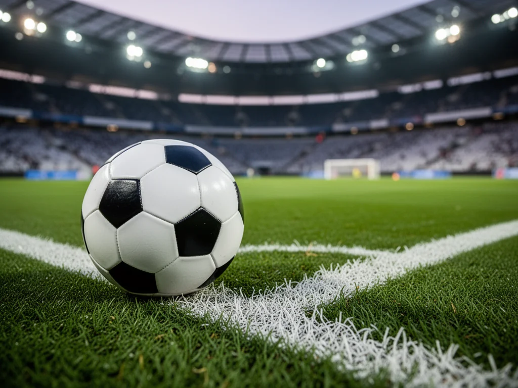 Piłka nożna na zielonej murawie stadionu, symbolizująca wyniki, rankingi i statystyki Wisły Puławy.