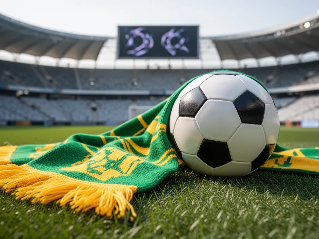 Zielono‑żółty szalik UD Las Palmas i piłka na murawie stadionu, podkreślające atmosferę meczu i rangę klubu w tabeli.