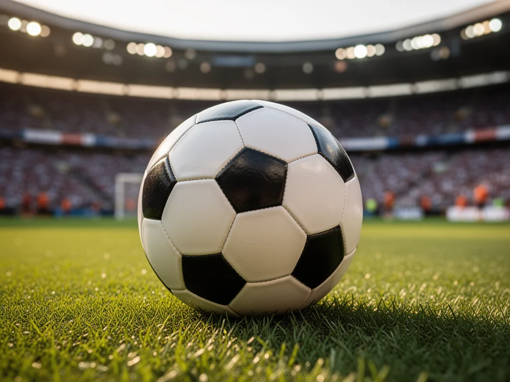 Piłka nożna na zielonej murawie stadionu, symbolizująca wyniki i statystyki Warty Poznań