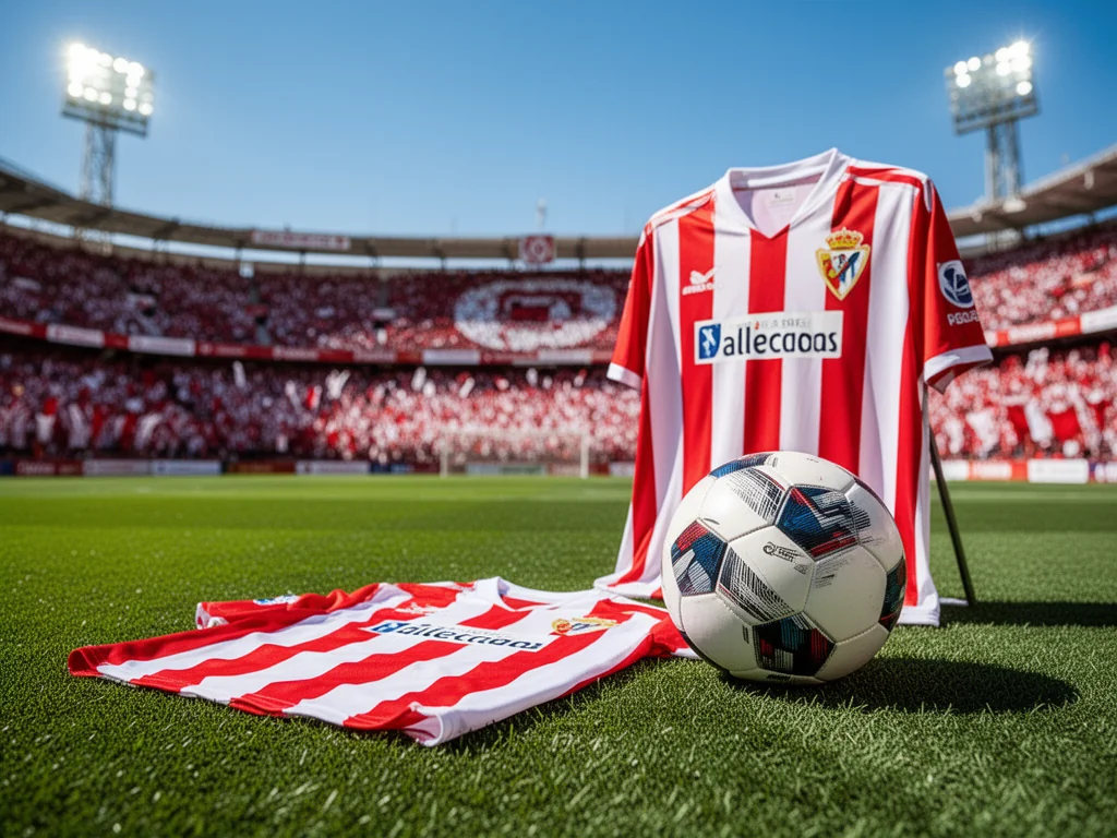 Koszulka Rayo Vallecano na murawie obok piłki, w tle trybuny pełne kibiców, podkreślające sukcesy i historię klubu
