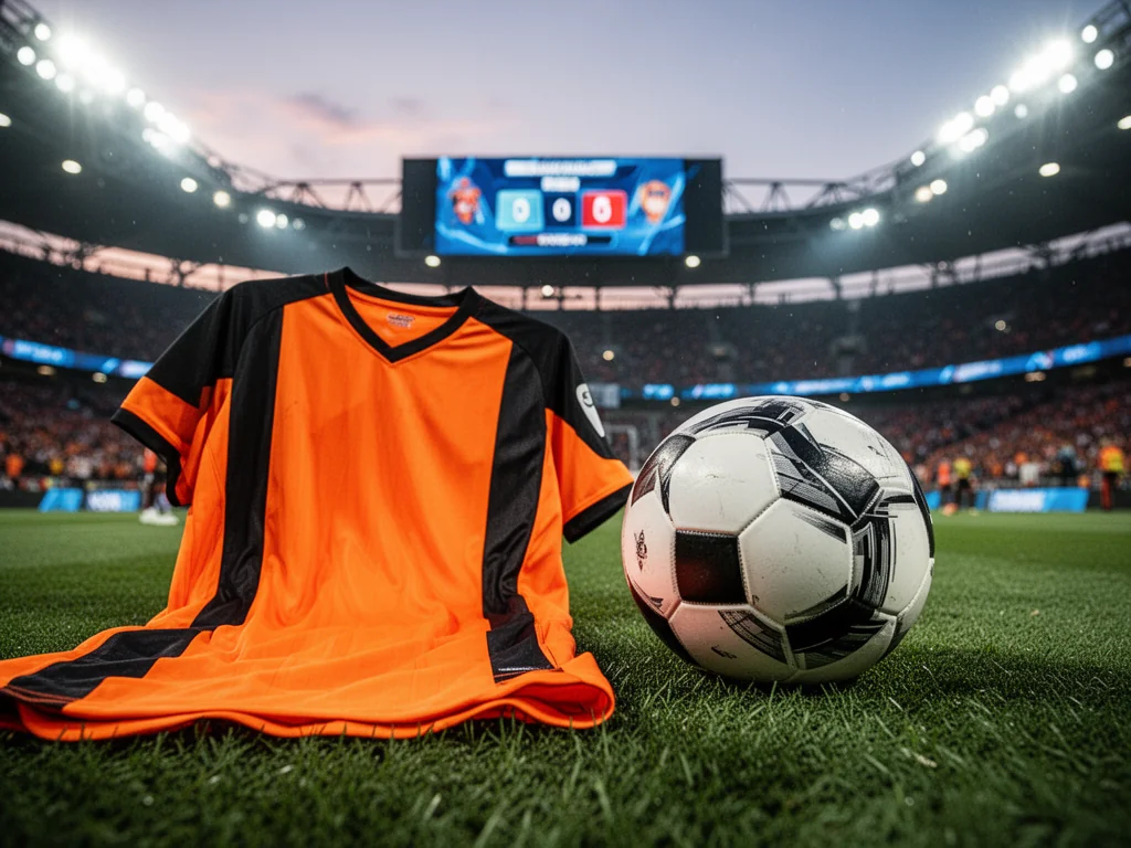 Koszulka Szachtara Donieck i piłka na murawie stadionu, symbolizujące ligowe wyniki, tabelę i statystyki klubu