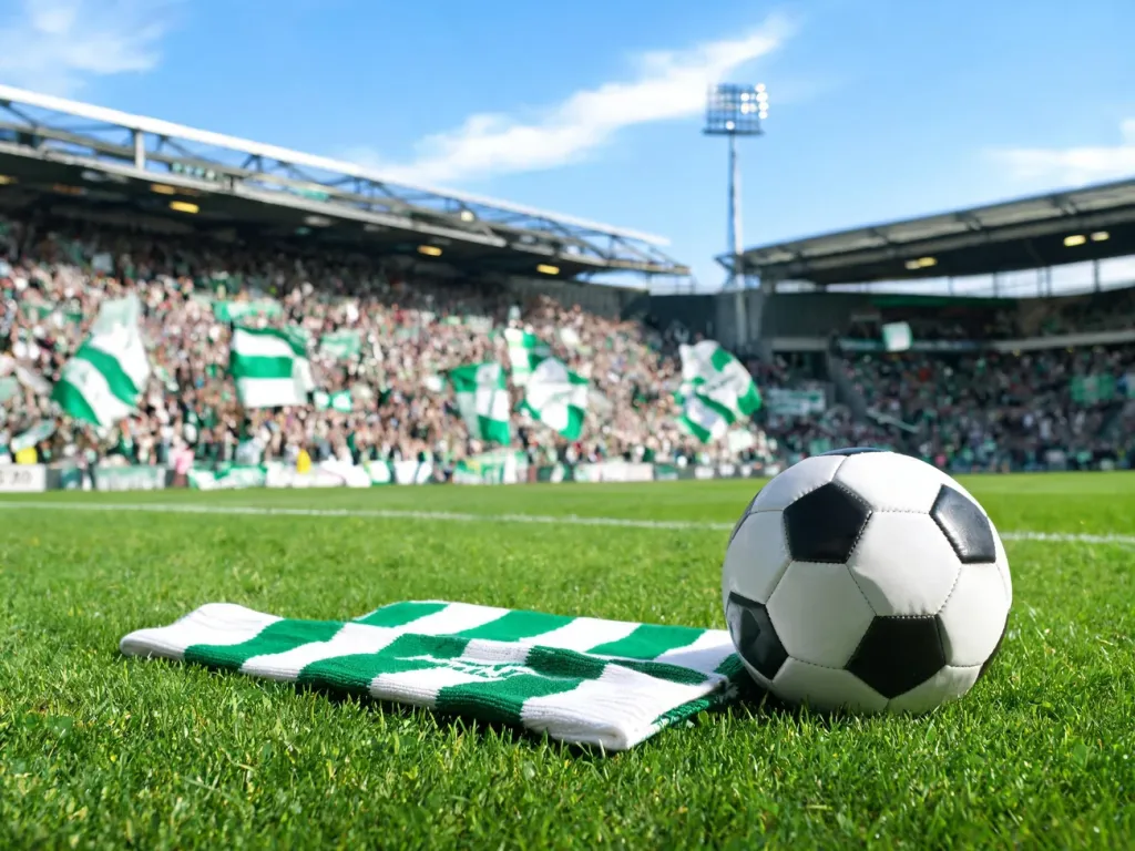 Szalik Legii i piłka na murawie stadionu, w tle pełne trybuny kibiców podkreślające sukcesy i rangę klubu.