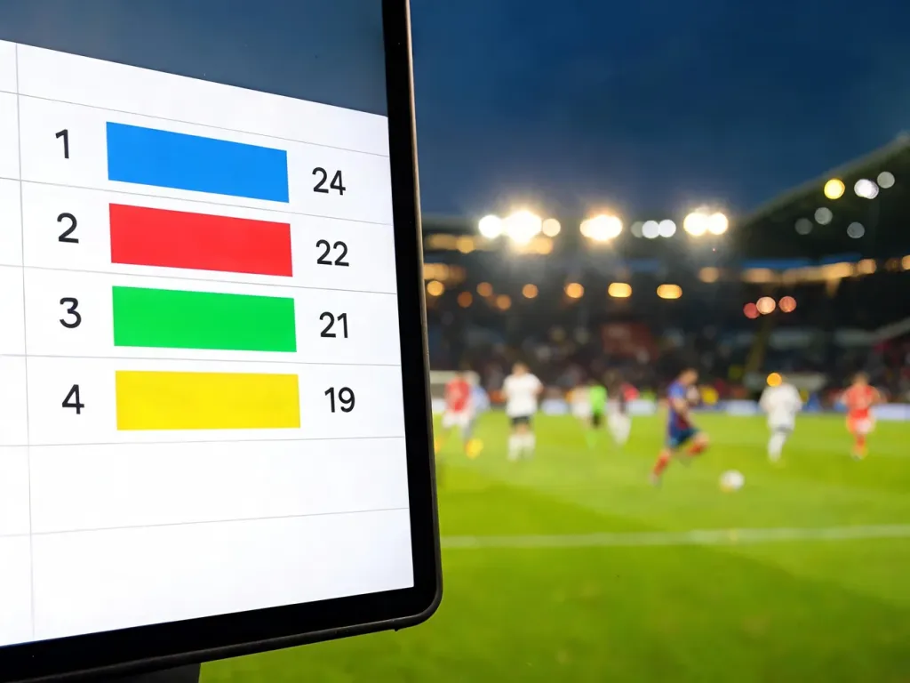 Elektroniczna tabela ligowa na tle nowoczesnego stadionu, symbolizująca aktualne wyniki i statystyki Lazio